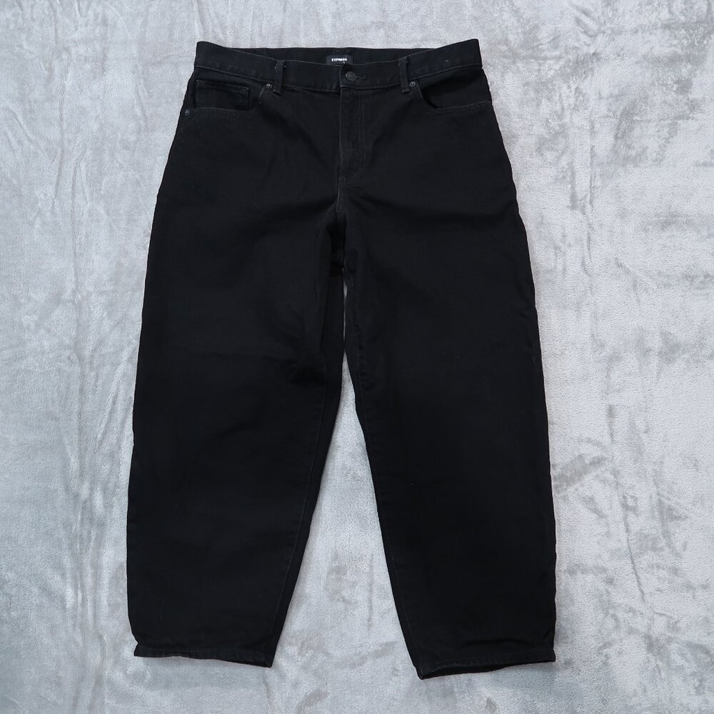 Express Jeans Womens Balloon Leg High Rise Pants Cropped Black Denim Bottoms 12